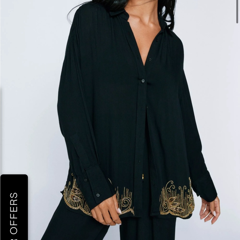 Crinkle Bead Oversized Shirt & Pants